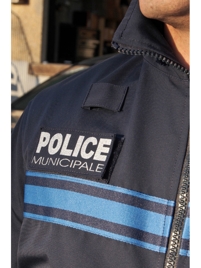 blouson microporeux, doublure en softshell, capuche col, bande gitane police municipale