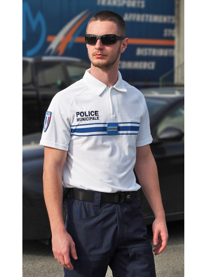 polo coolmax blanc col zip manches courtes