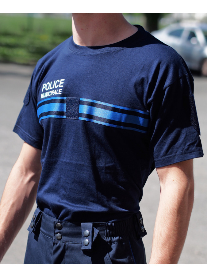 tee shirt coton police municipale bande gitane intégre dans le tissu coton