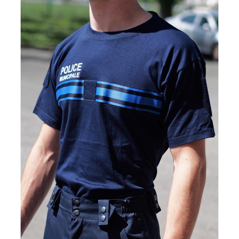 tee shirt coton police municipale bande gitane intégre dans le tissu coton