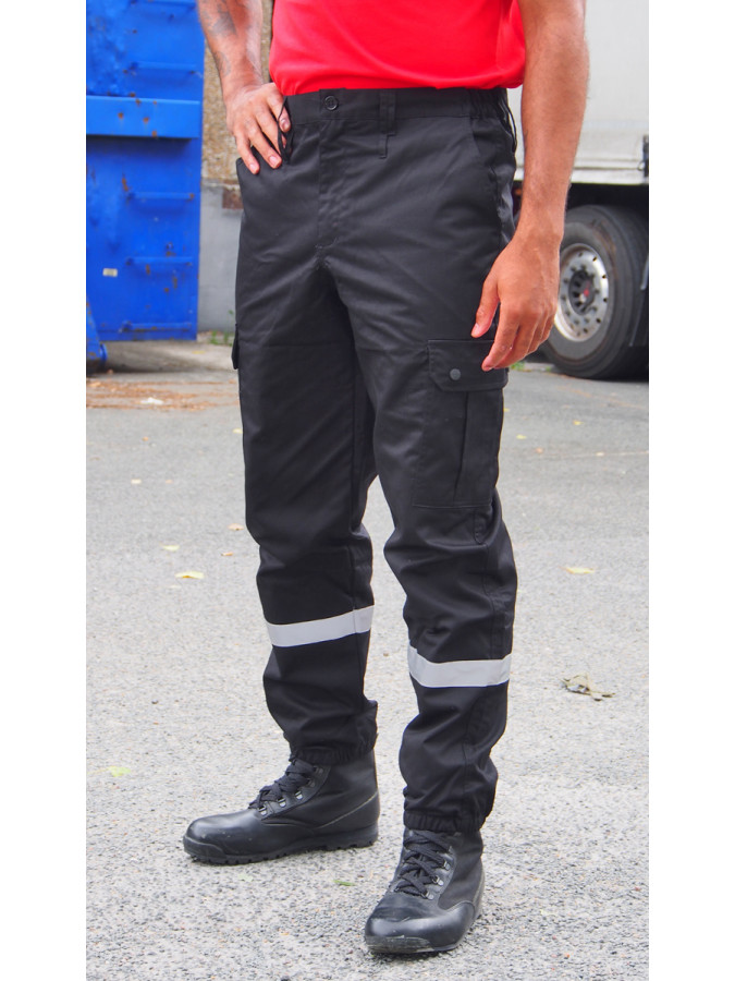 PANTALON NOIR SECURITE INCENDIE BANDES REFLECHISSANTES GRISE