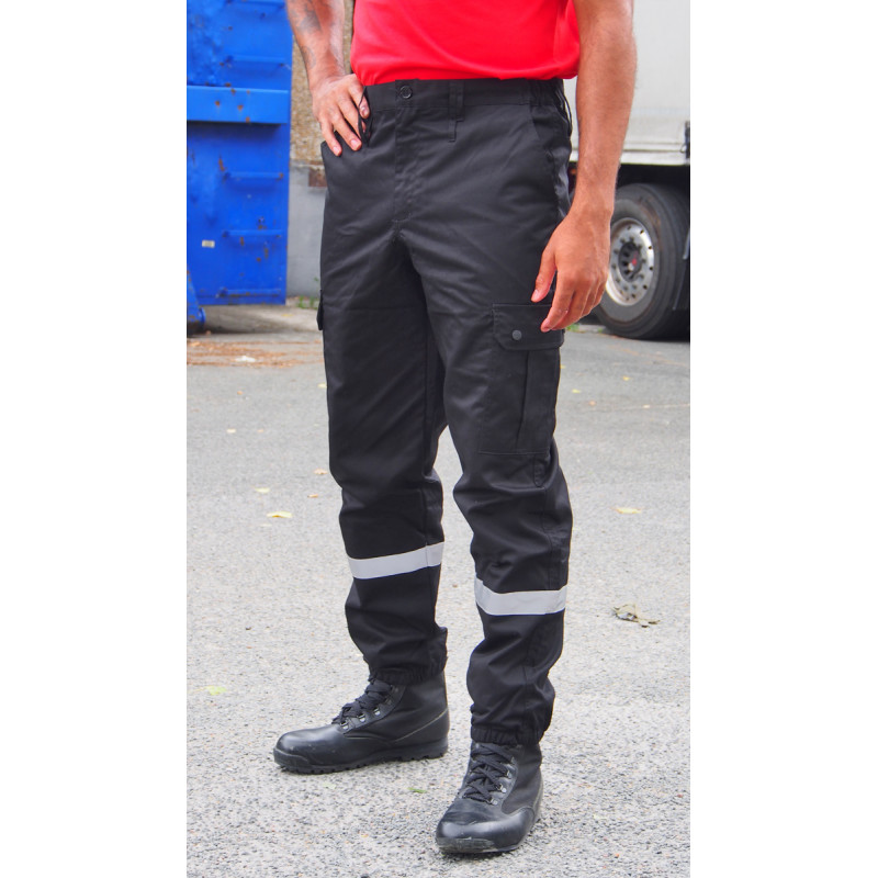 PANTALON NOIR SECURITE INCENDIE BANDES REFLECHISSANTES GRISE
