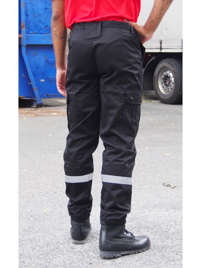 PANTALON NOIR SECURITE INCENDIE BANDES REFLECHISSANTES GRISE